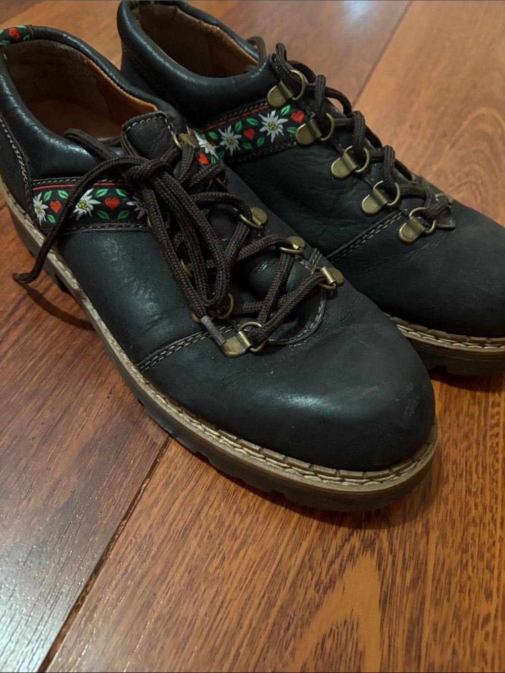 Josef Seibel Black Leather women’s Lace-Up Casual Boots with Floral Trim